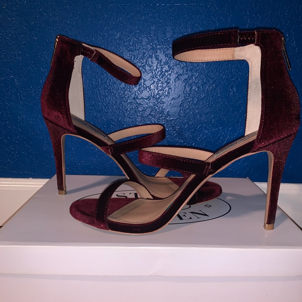 Burgundy velvet stilettos